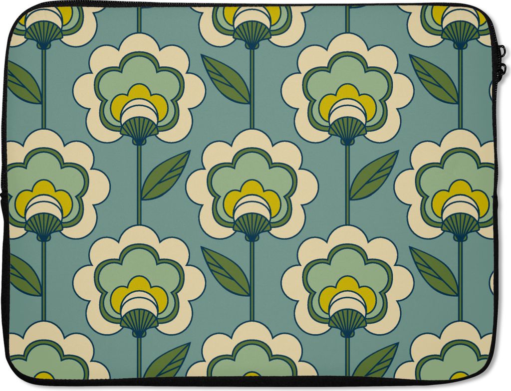 MuchoWow Laptop Hülle 17 Zoll Laptoptasche Retro - Design - 1970er Jahre - Blume - Zipper - Schutzabdeckung
