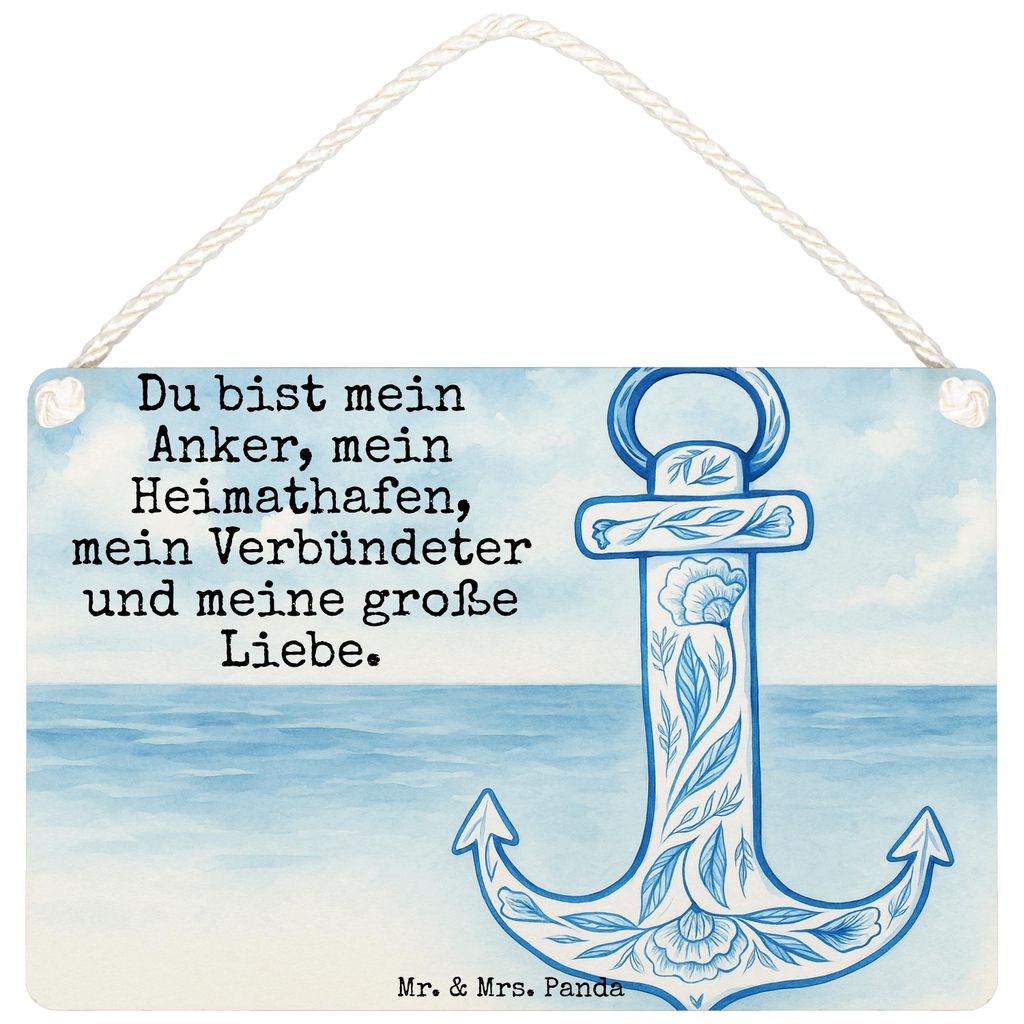 Mr. & Mrs. Panda Wandbild Holz Anker Blau Design DIN A4 - Weiß - Geschenk, Schild, Türschild, kleine aufmerksamkeit, Holzschild, holzbild, Lustig...