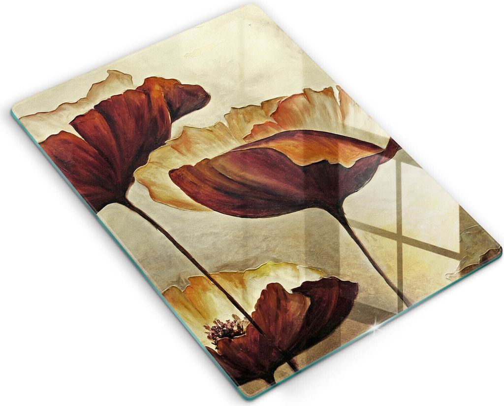 Glasschneideplatte - Herdabdeckplatte - 40x52 cm - Schneidebrett - Spritzschutz - Bemalten Boho Blumen