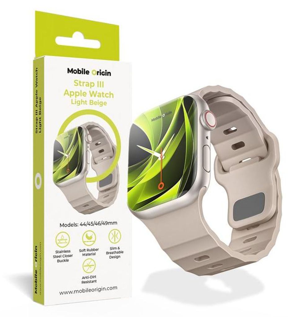 Mobile Origin AWMS-03-LBG, Gurt, Smartwatch, Hellbeige, Apple, Apple Watch Ultra 1/2/3 - 49 mm Apple Watch 10 - 46 mm Apple Watch 9/8/7 - 45 mm App...