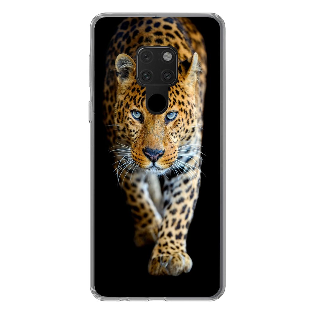 MuchoWow Handyhülle Schutzhülle Hülle für Huawei P40 Lite Leopard - Tiere - Porträt - Wildtiere - Schwarz Silikon Softcase Handy Hülle - Handy