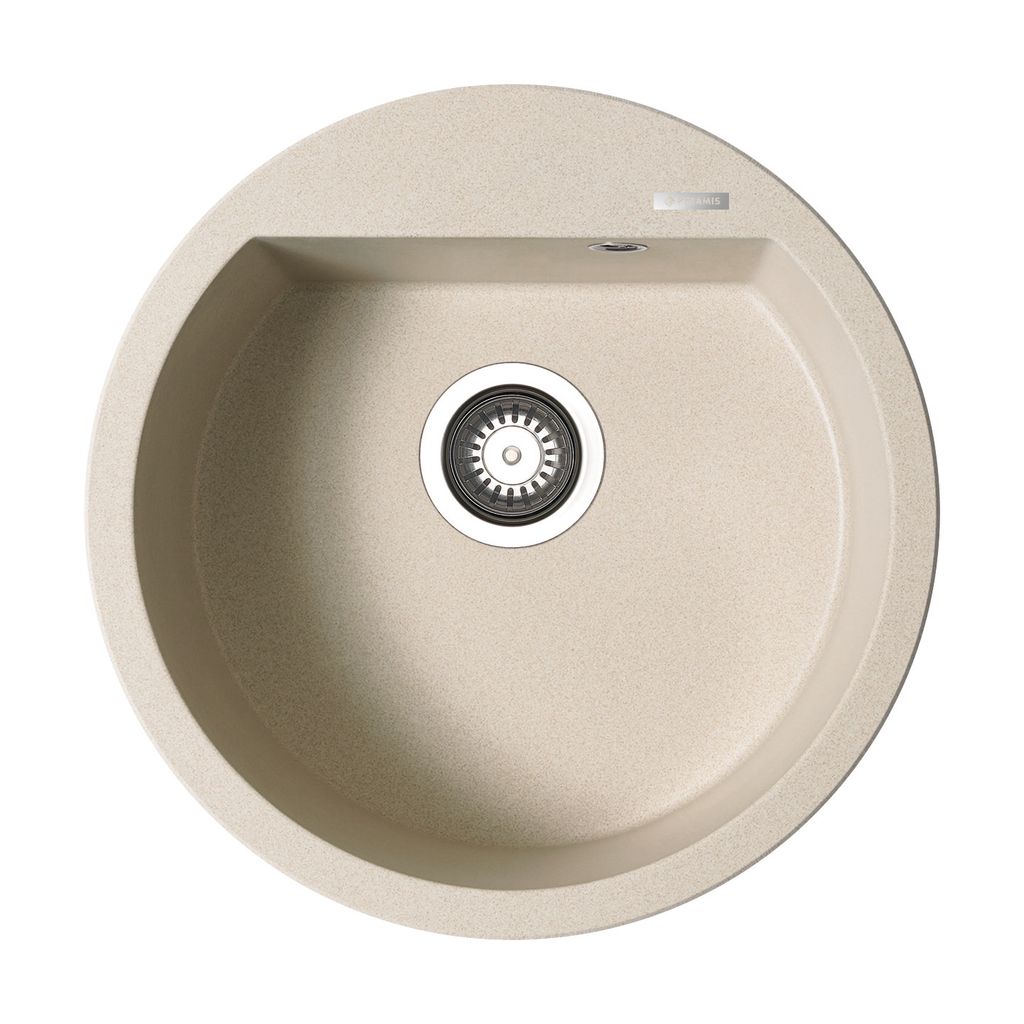 PYRAMIS Spüle ALAZIA Ø 51 in BEIGE mit Handbetätigung / Granitspüle / Steinspüle / Ausschnitt Ø 490 mm