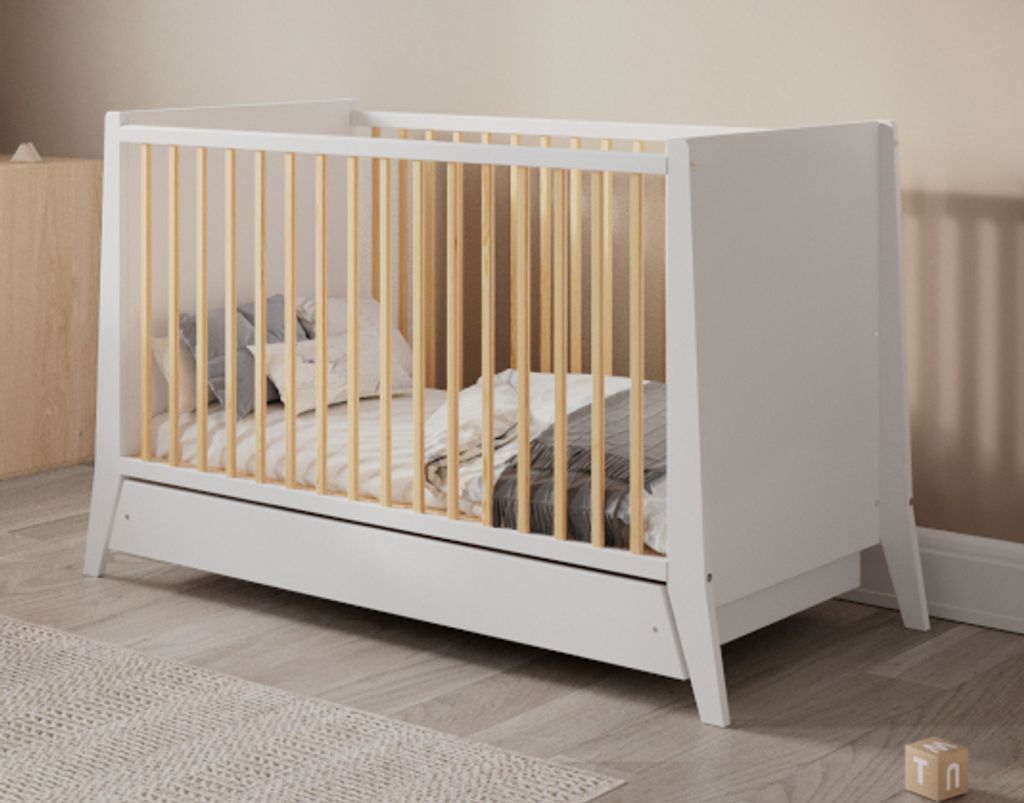 Detská posteľ Cosmo 60x120 cm so zásuvkou a zábradlím Biela Obrázok produktu 