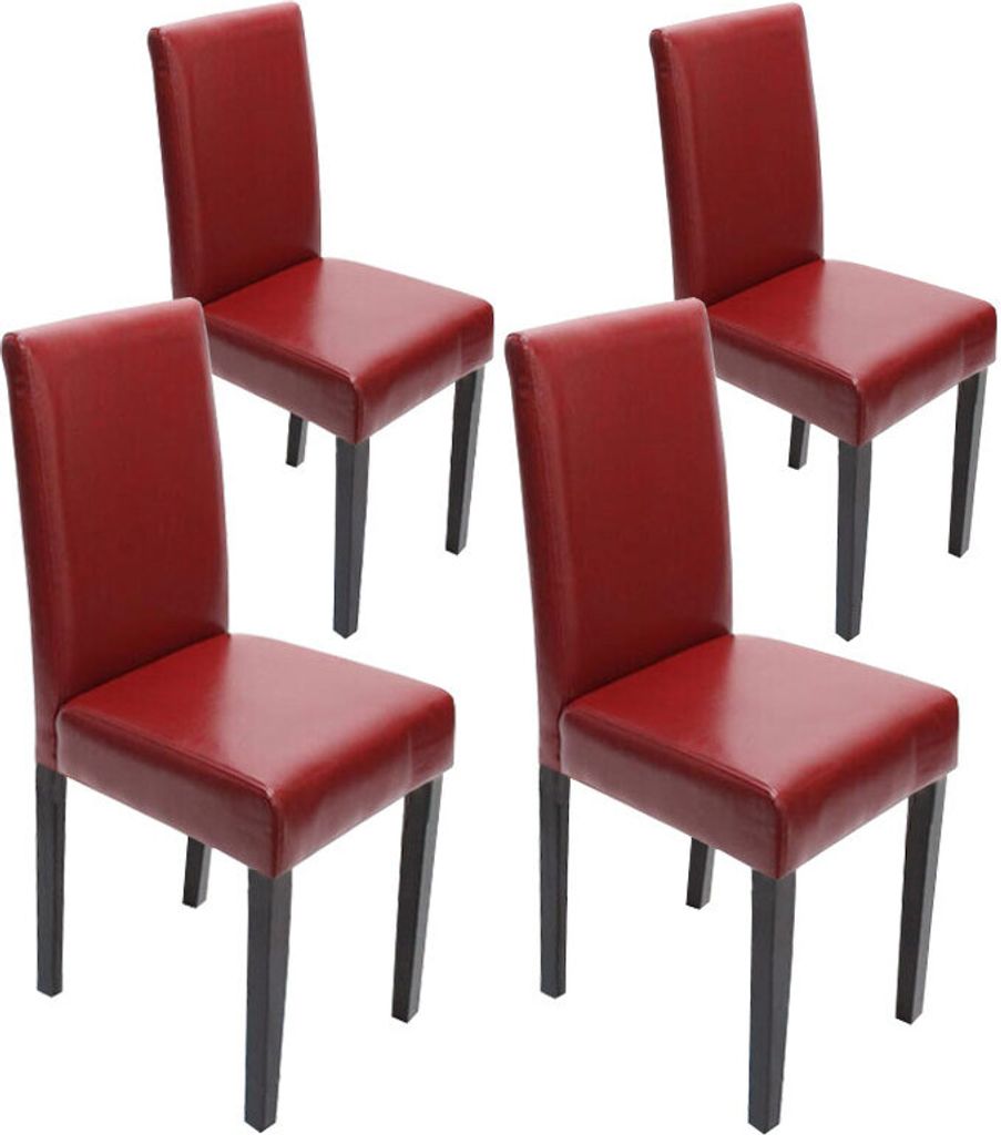4er-Set Esszimmerstuhl Stuhl Küchenstuhl Littau Leder, rot dunkle Beine