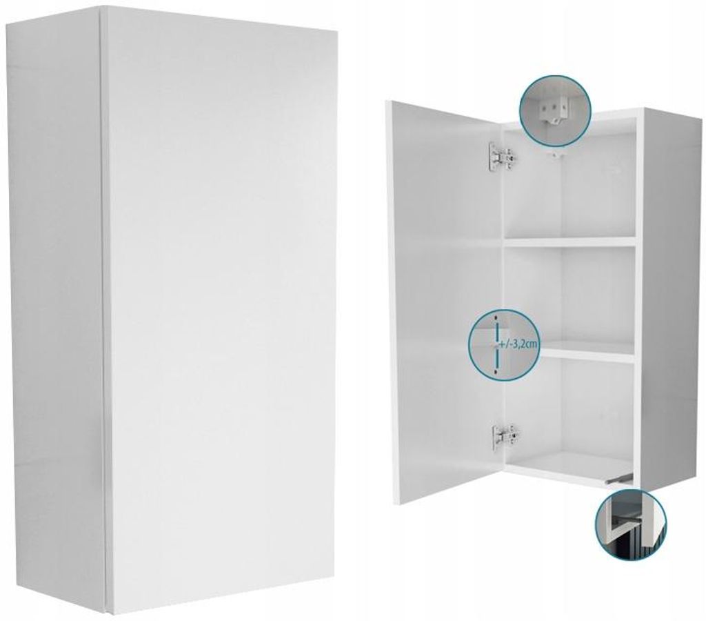Hängende Badezimmerkommode 40cm in Weiß Matt, Höhe 80cm, Produktbild 