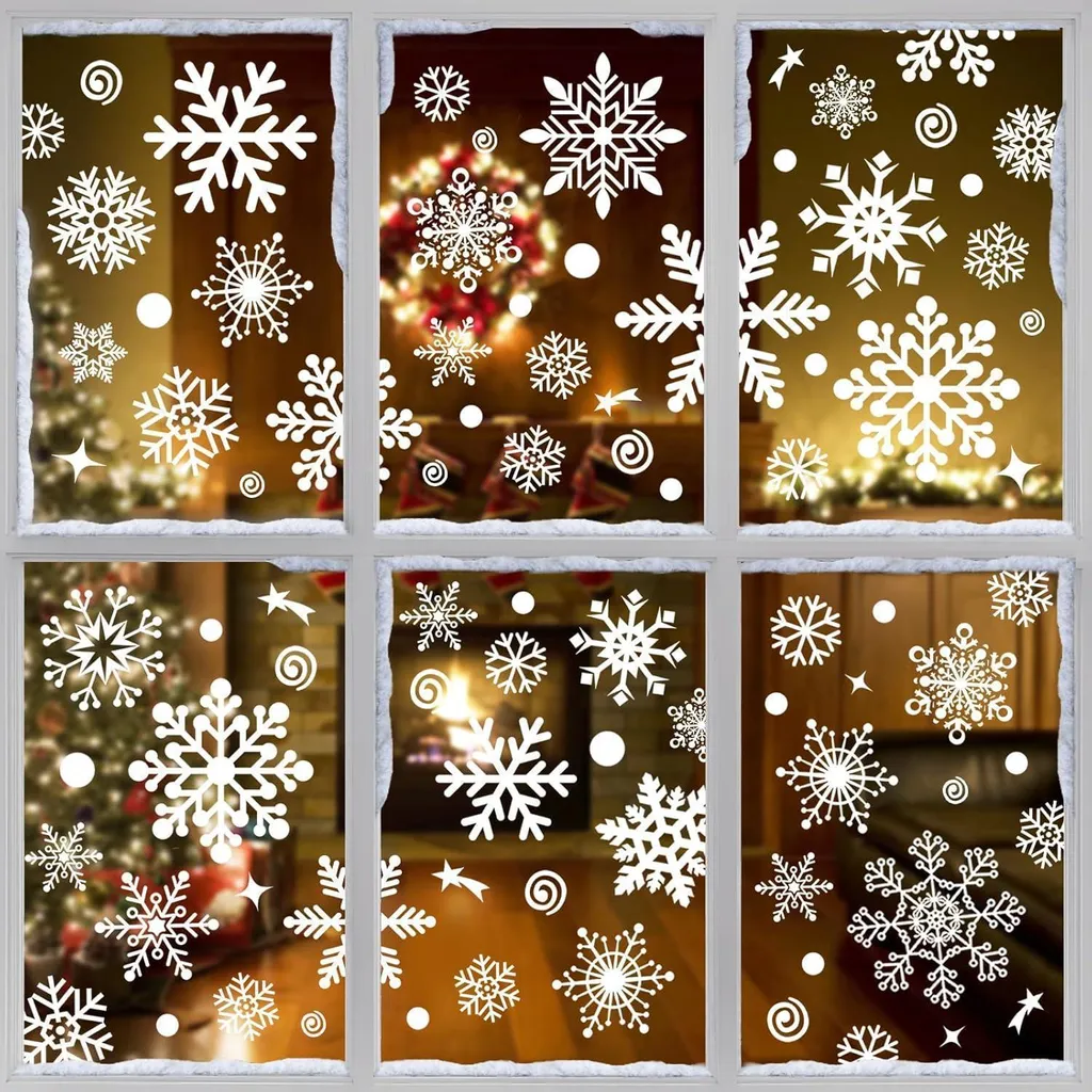 Décoration Festive Noël pour Portes Vitrées et Fenêtres Salon Flocons