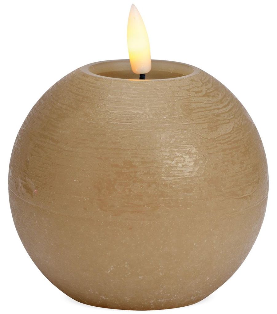 LED Kugel-Kerze Echtwachs-Kerze flackernd, Ø 10x9 cm, Beige Produktbild 