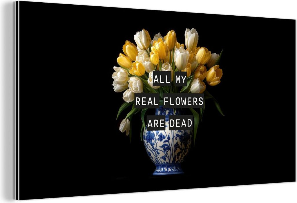 MuchoWow Wanddekoration Metall Metallbild Wandkunst 80x40 cm Zitate - Blume - Tulpe - Gelb MuchoWow Aluminium Gemälde - Wanddekoration - Alubild