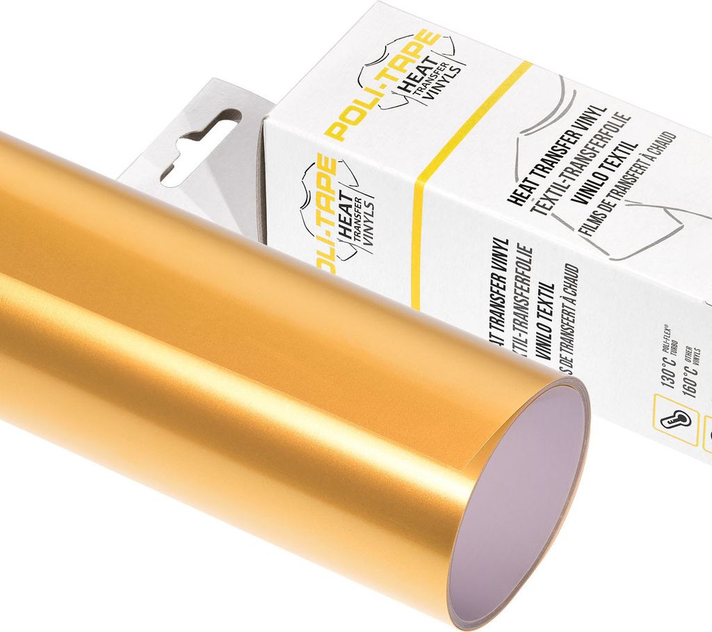 Poli-Tape Turbo, Hitzebeständige Vinylrolle, Geflocktes Wärmeübertragungsvinyl, Gold, Einfarbig, 60 °C, 500 mm
