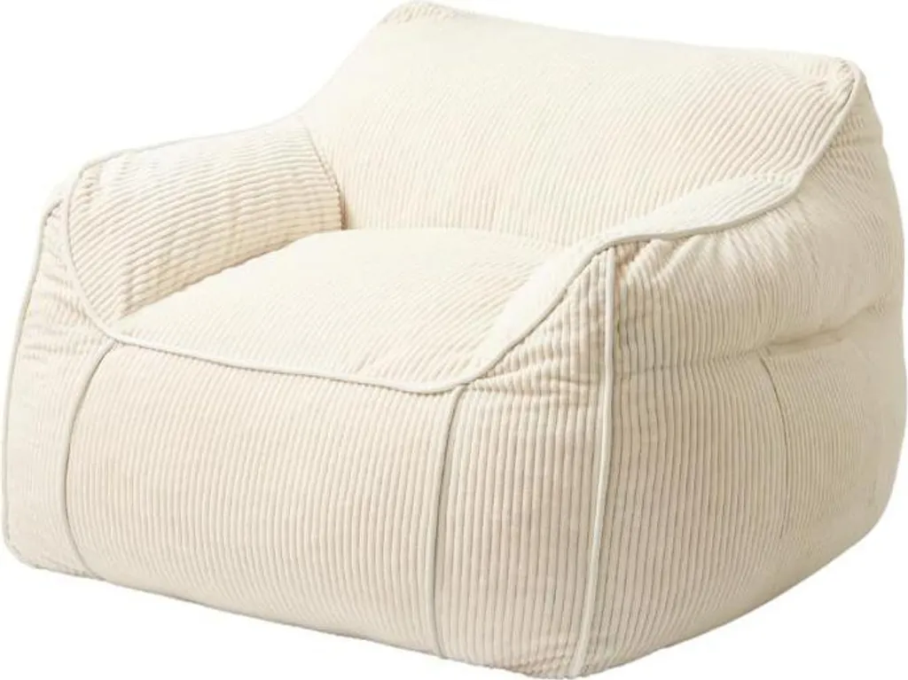Pouf Fauteuil Velours Côtelé BANANAIR 100x110 cm Blanc Cassé