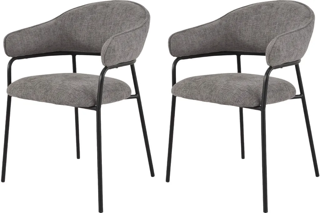 Chaises de Salle à Manger Design en Tissu Gris et Métal Noir Set de 2