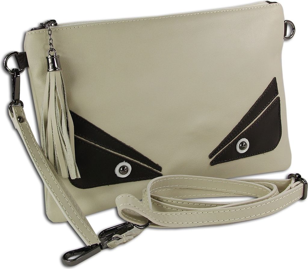 Toscanto Leder Tasche Umhängetasche Handgelenktasche beige weiß schwarz OTT805UW