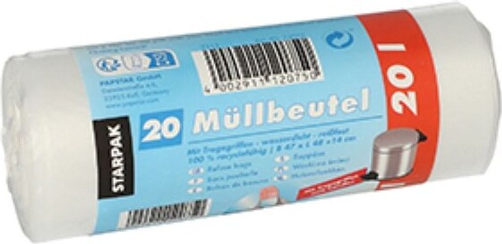 Sacs poubelles PAPSTAR avec poignée, 20 litres, 12 my, Image du produit 