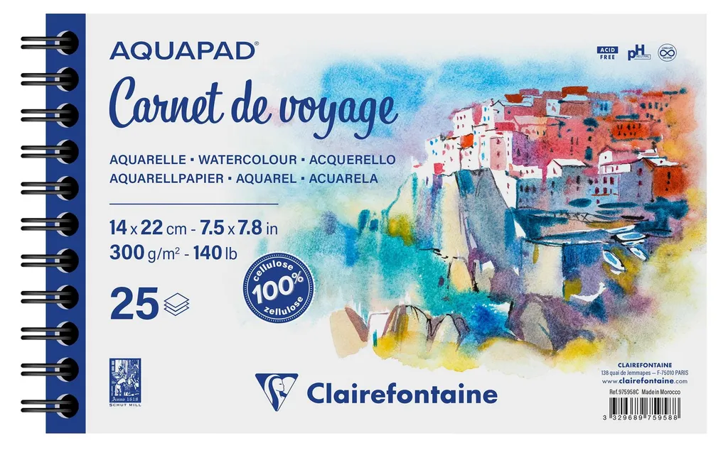 Carnet de Voyage Aquarelle 14x22 cm Papier 300g Spirale pour Croquis