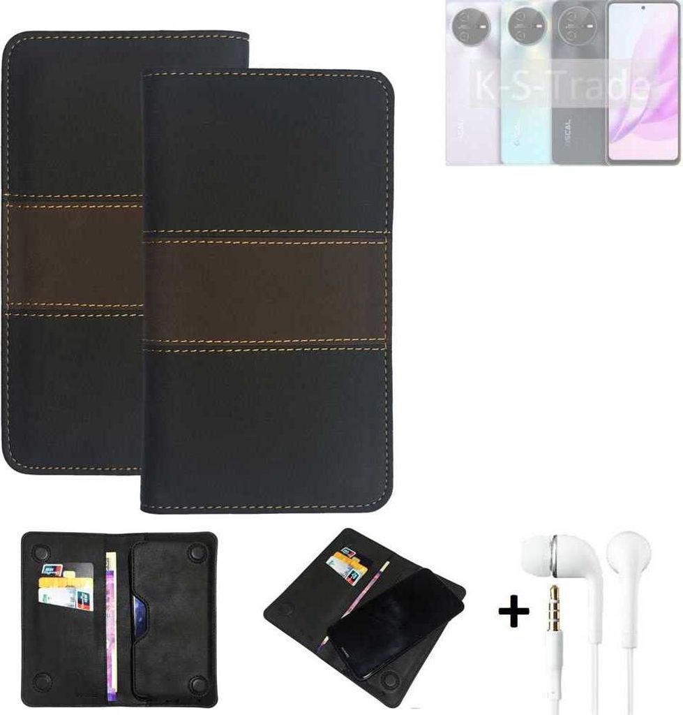 K-S-Trade Handyhülle + Kopfhörer kompatibel mit Blackview Oscal Tiger 12 Schutzhülle Walletcase Bookstyle Tasche Schutz Case Hülle Wallet Cover