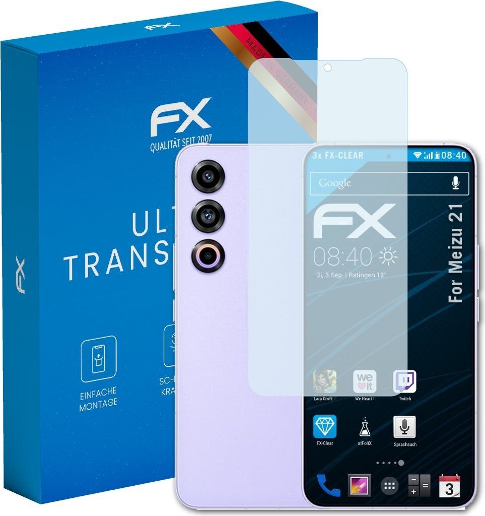 atFoliX FX-Clear 3x Schutzfolie kompatibel mit Meizu 21 Displayschutzfolie
