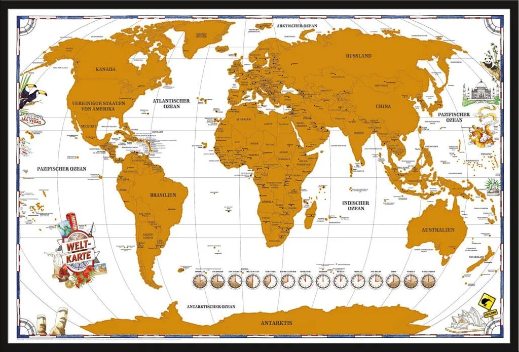 Carte du Monde à Gratter avec Cadre : Ne s'enroule pas, Prête à Accrocher