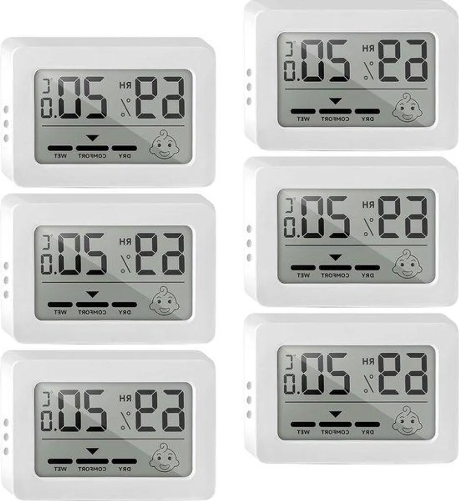 Lot de 6 Mini Thermomètres Hygromètres d'Intérieur Blancs - Haute Précision