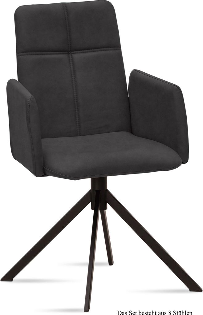 Armlehnstuhl (8er-Set) Druci 52x92x60 Schwarz/Anthrazit
