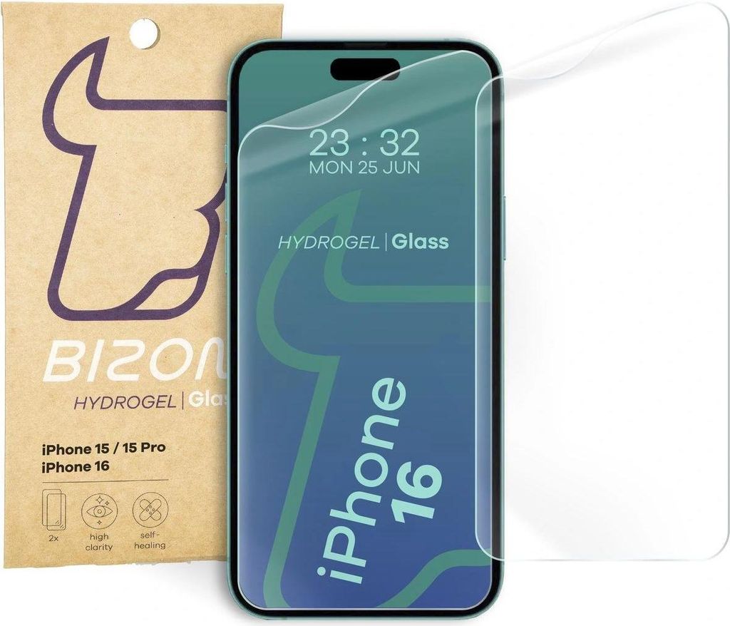 Bizon Glass Hydrogel Front Apple iPhone 15 / 15 Pro / 16 [2 Produktbild 