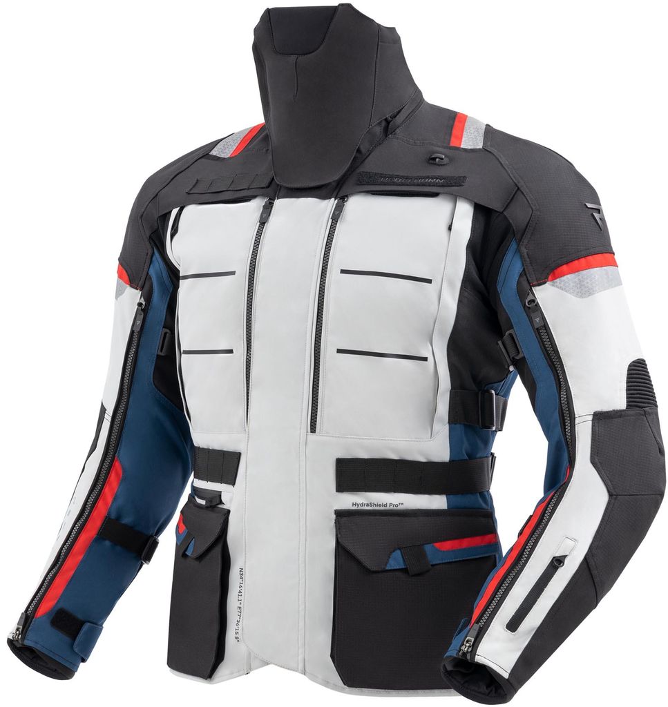 Rebelhorn Cubby 5 wasserdichte Motorrad Textil Jacke, grau/blau/rot, S