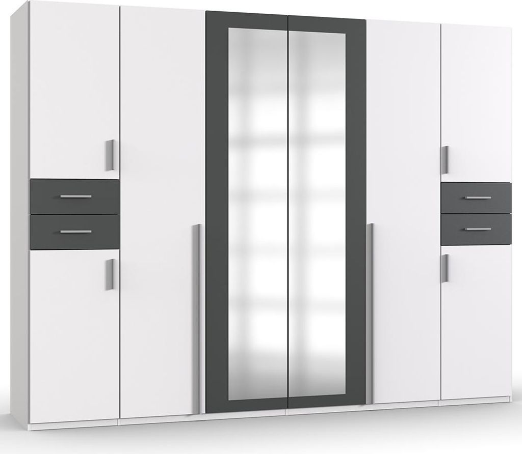 Schlafzimmer Kleiderschrank mit 270 cm Breite in weiß mit graphit, 8 Türen & 4 Schubladen - VENLO-43