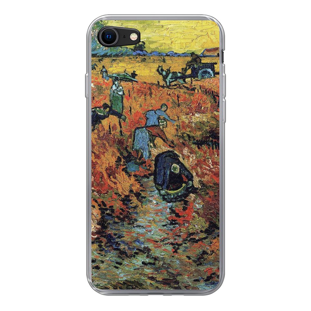 MuchoWow Handyhülle Schutzhülle Hülle für iPhone SE 2020 Der rote Weinberg - Vincent van Gogh Silikon Softcase Handy Hülle - Kartenbesitzer