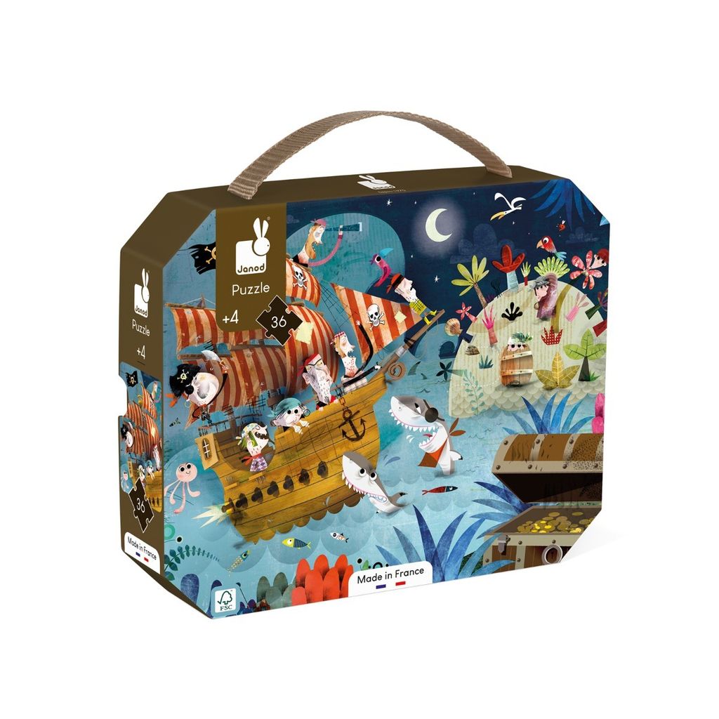 Janod Puzzle - Piraten - 36 Teile - Koffer - Poster