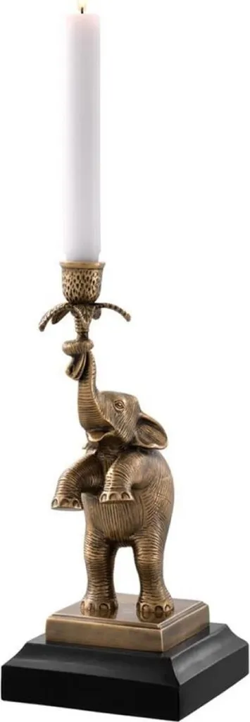 Grand Bougeoir Éléphant en Laiton de Qualité Luxe Noir et Doré 32cm