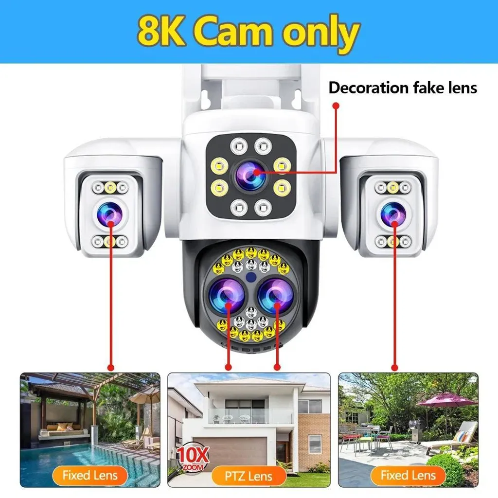 Caméra de surveillance 8K à 4 objectifs extérieure - Modèle Pro 8K-Quad