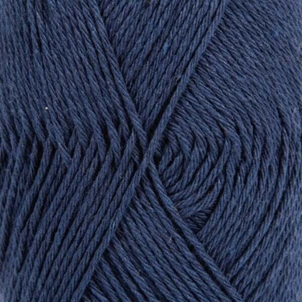 A close-up view of dark blue yarn.