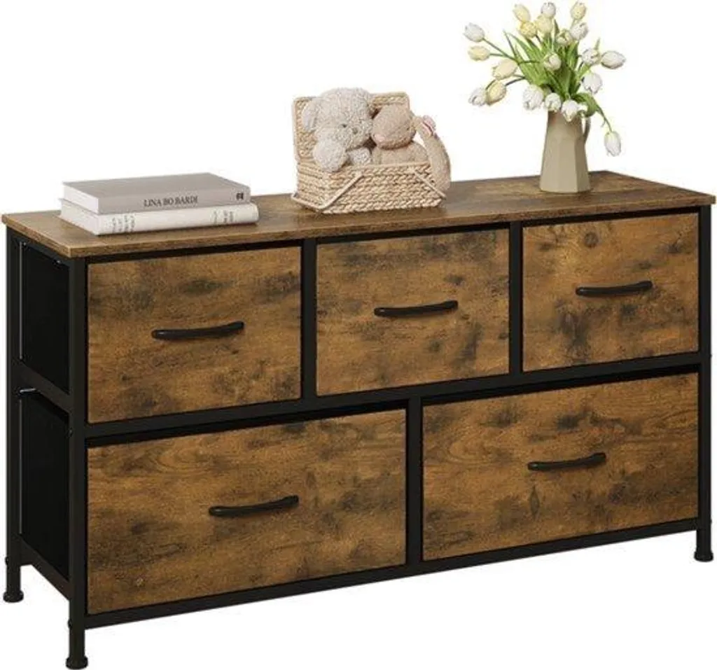Meuble de rangement marron 5 tiroirs pour chambre adulte ou salon