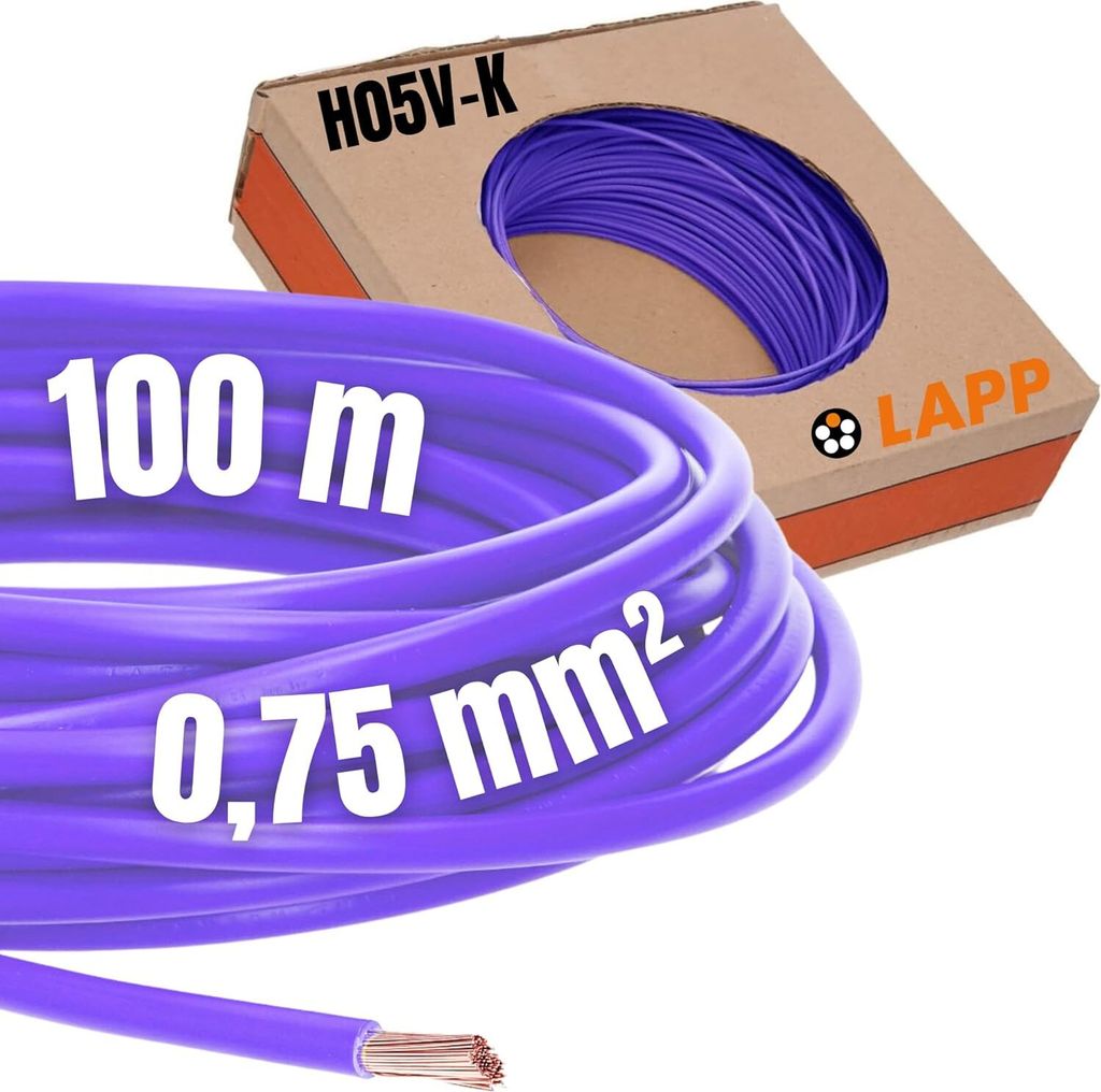 100 Meter Lapp 4510072 H05V-K 0,75 mm² violett I Verdrahtungsleitung I Aderleitung flexibel I PVC Einzelader I Draht Litze 0,75 mm2 I Verdrahtung
