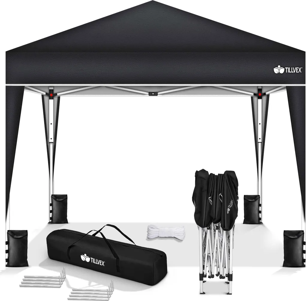 tillvex Pavillon 3x3m Noir Étanche - Tente de Jardin Pliable avec Sac