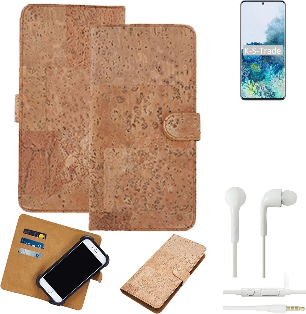 K-S-Trade Hülle kompatibel mit Samsung Galaxy S20+ 5G Exynos + in ear Kopfhörer Kork Handyhülle Cover Schutzhülle TPU Case Bumper in Hellbraun,