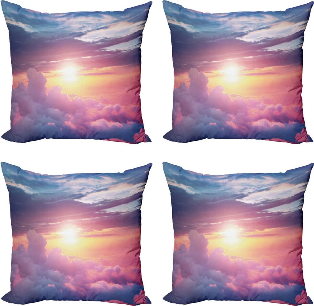ABAKUHAUS Sonne Kissenbezug Set (4 Stück), Surreal Himmel Fluffy Clouds, Moderner Doppelseitiger Digitaldruck, 50 cm x 50 cm, Baby Pink Blassblau