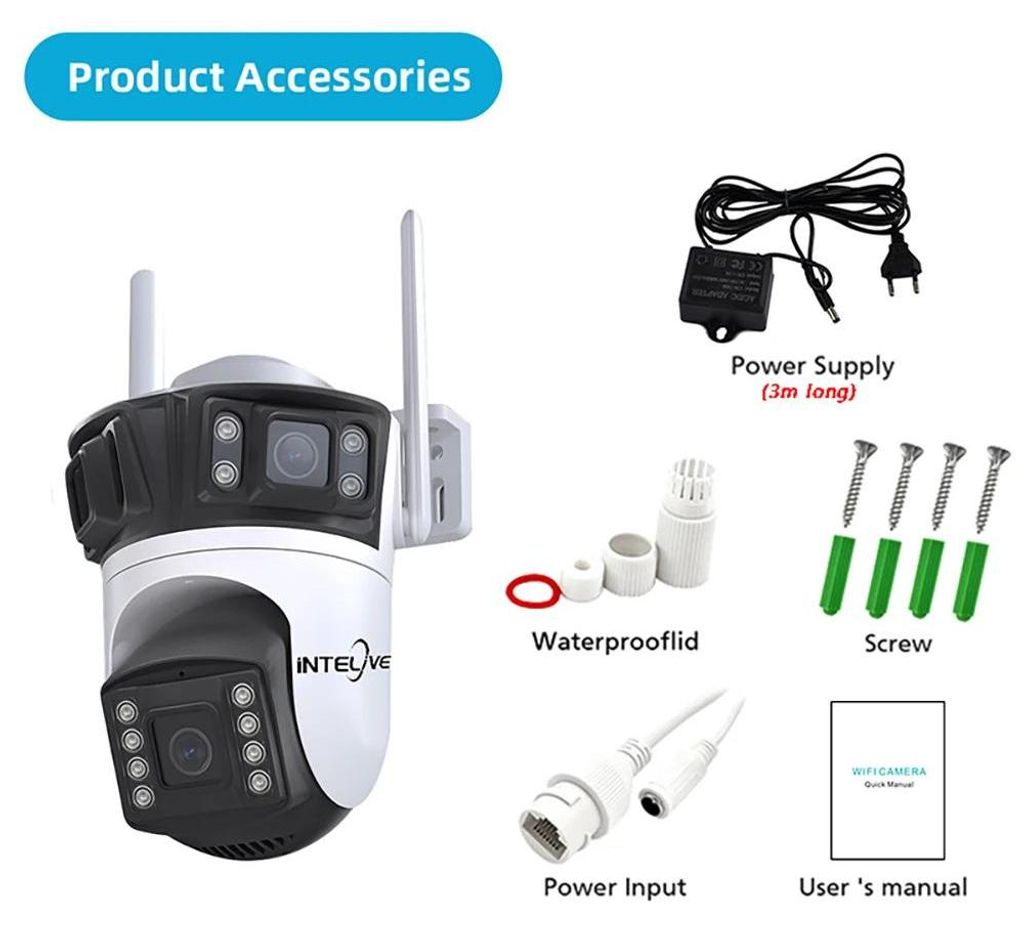WLAN Outdoor Überwachungskamera - PTZ IP-Kamera - 3 MP - Dreifachlinse - Farb-Nachtsicht - IP66 wasserdicht - 4x Digitalzoom - Menschenerkennung