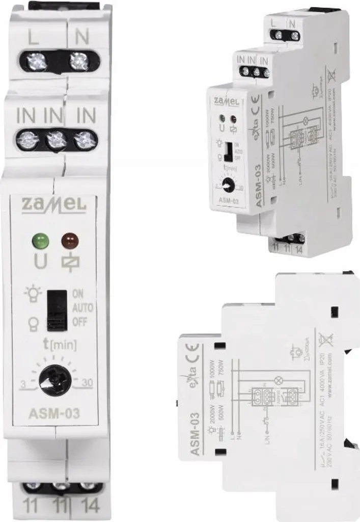 Zamel ASM-03 EXTA Interrupteur automatique de cage d'escalier Rail DIN