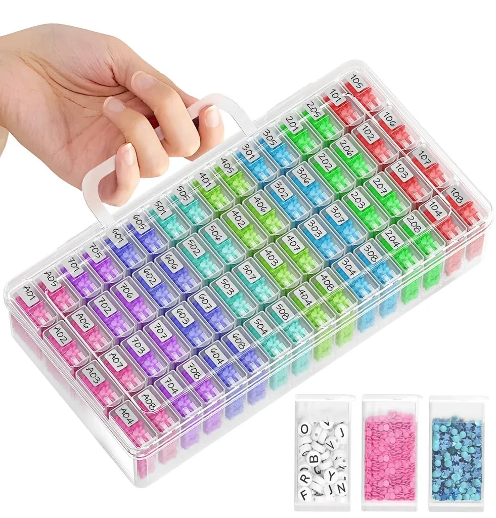 Kit Peinture Diamant 5D avec 64 Boîtes de Rangement et Accessoires Complets