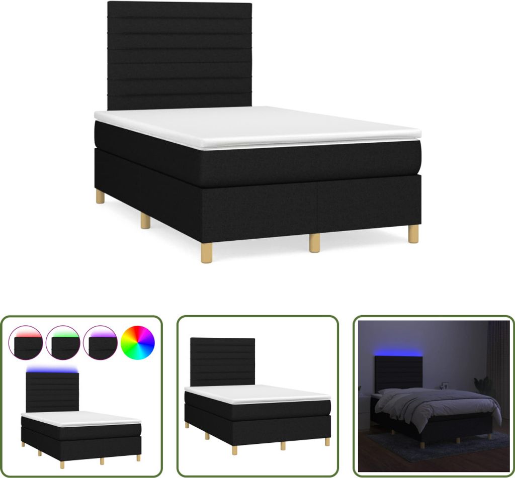 The Living Store Boxspringbett mit Matratze & LED Schwarz 120x190 cm Stoff