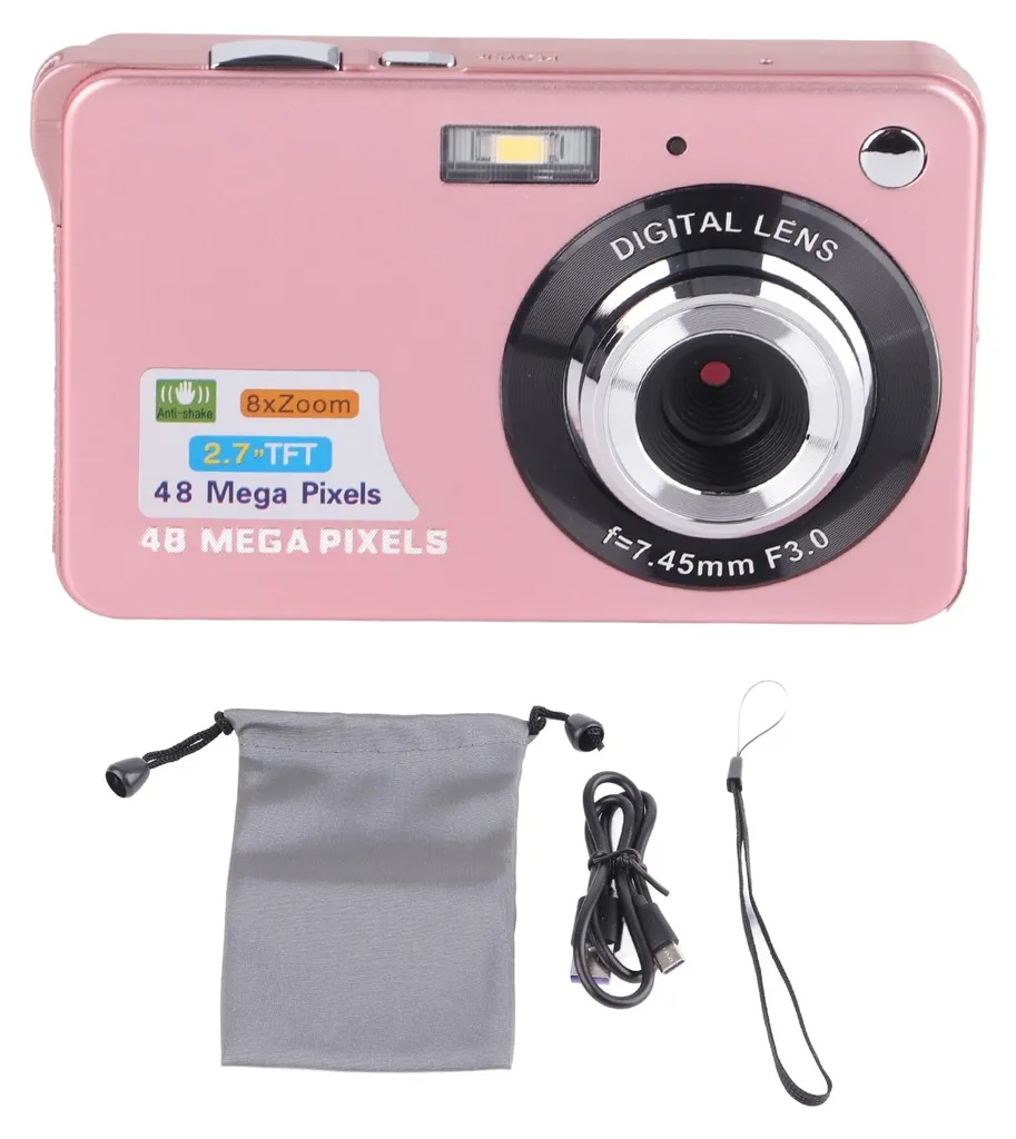Caméra numérique 4K 48MP avec écran LCD 2,7 pouces et zoom 8x rose