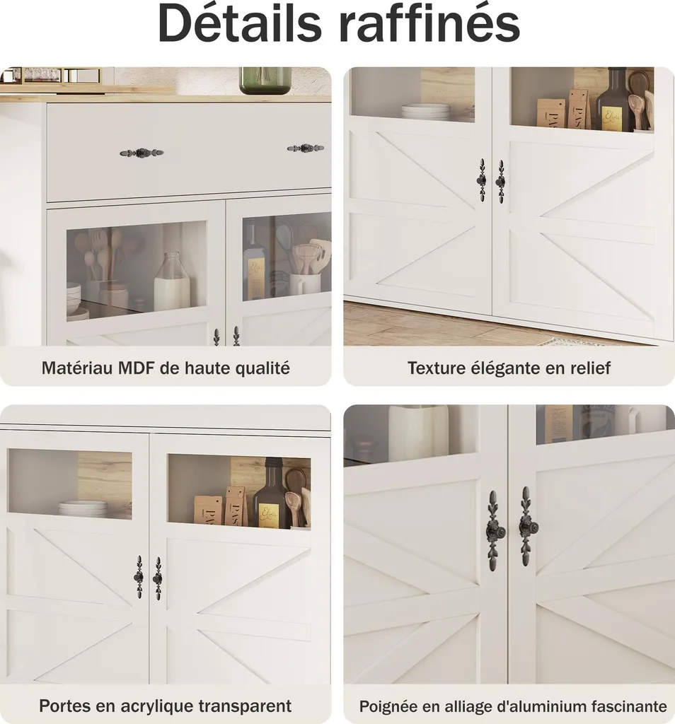 Table de Bar Pivotante 360° Extensible en MDF Blanc avec Rangement - 6