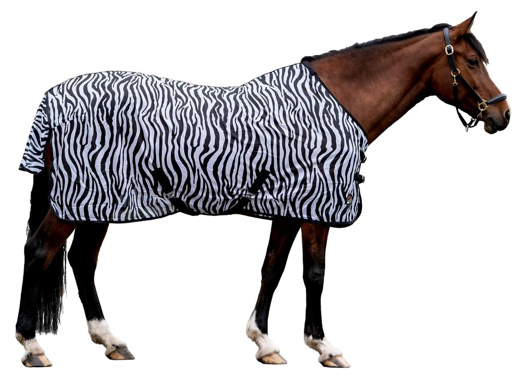 Fliegendecke Zebra mit Kreuzgurtung, Pferdedecke Weidedecke, 165