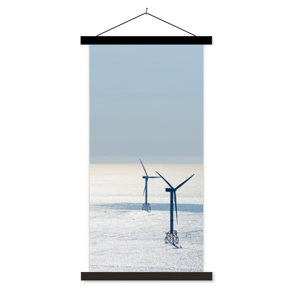 MuchoWow Textilposter Nordsee - Windmühle - Sonne 60x120 cm mit schwarzem Rahmen - Magnete