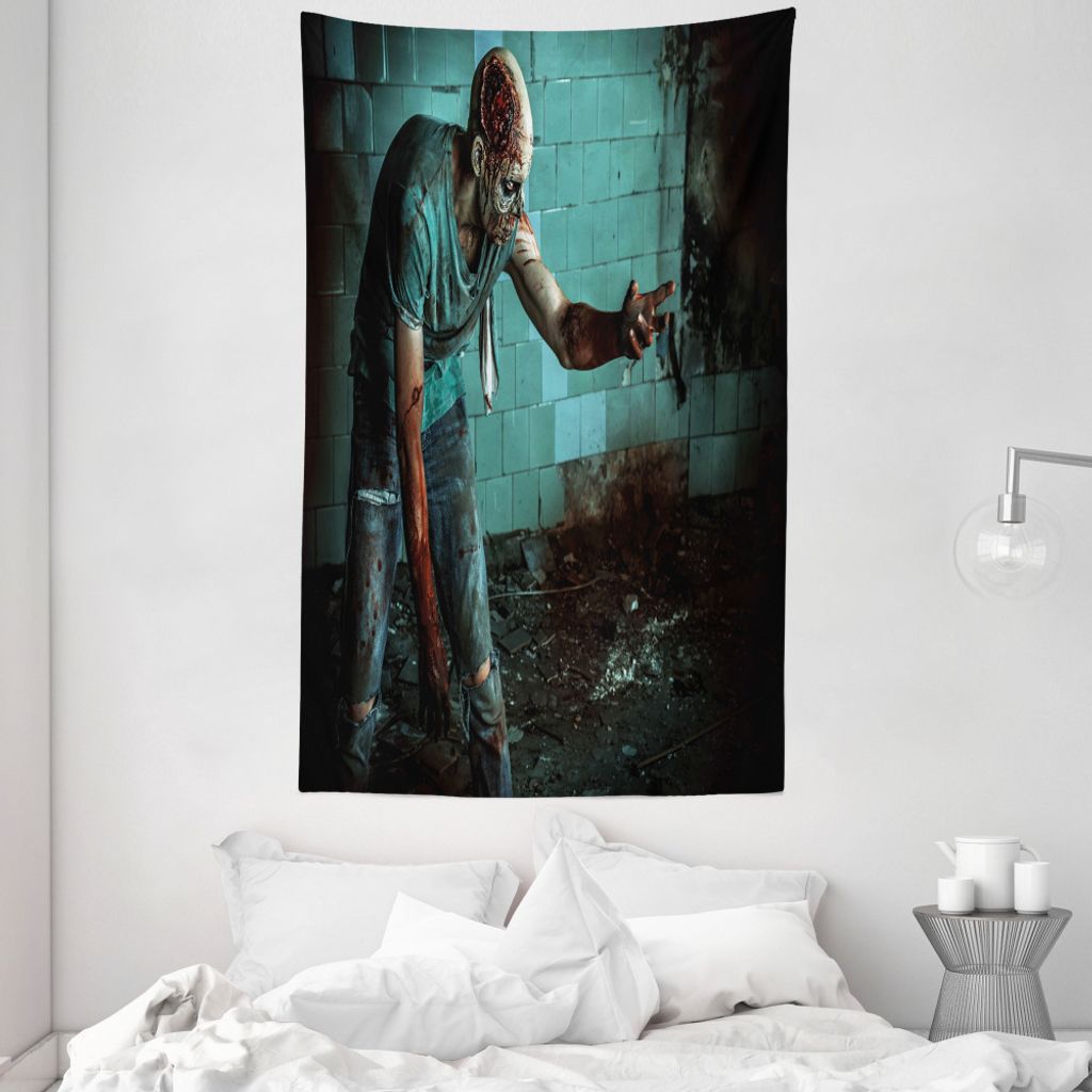 ABAKUHAUS Zombie Wandteppich und Tagesdecke, blutiger Alptraum aus Weiches Mikrofaser Stoff Waschbar ohne Verblassen Digitaldruck, 140 x 230 cm, Te...