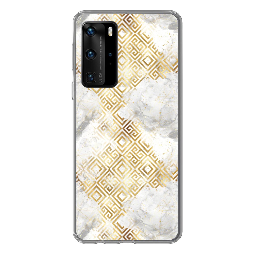 MuchoWow Handyhülle Schutzhülle Hülle für Huawei P40 Pro Gold - Marmor - Muster - Geometrie Silikon Softcase Handy Hülle - Schutz