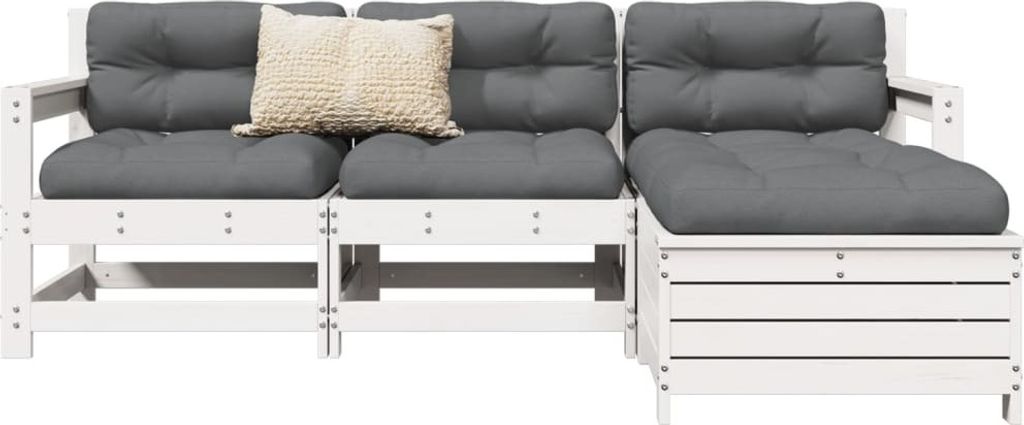 Maison Exclusive - 4-tlg. Garten-Sofagarnitur Weiß Massivholz Kiefer