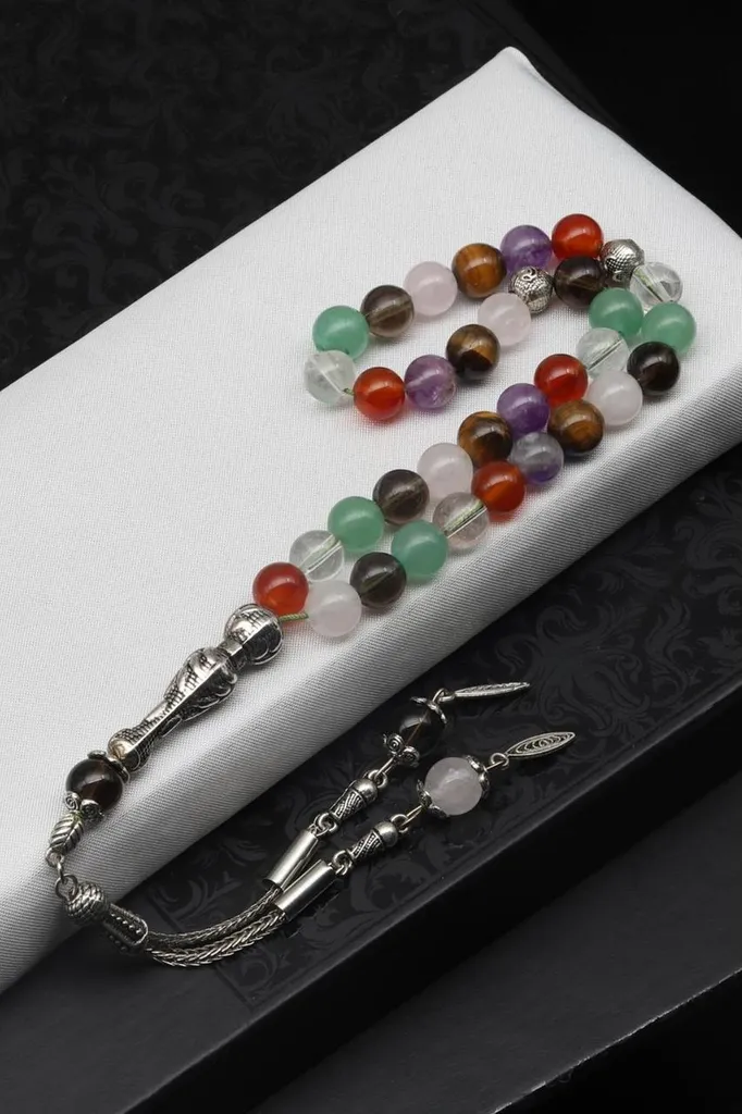 Tesbih Chakra en pierres naturelles 33 perles rondes 8mm pour la prière