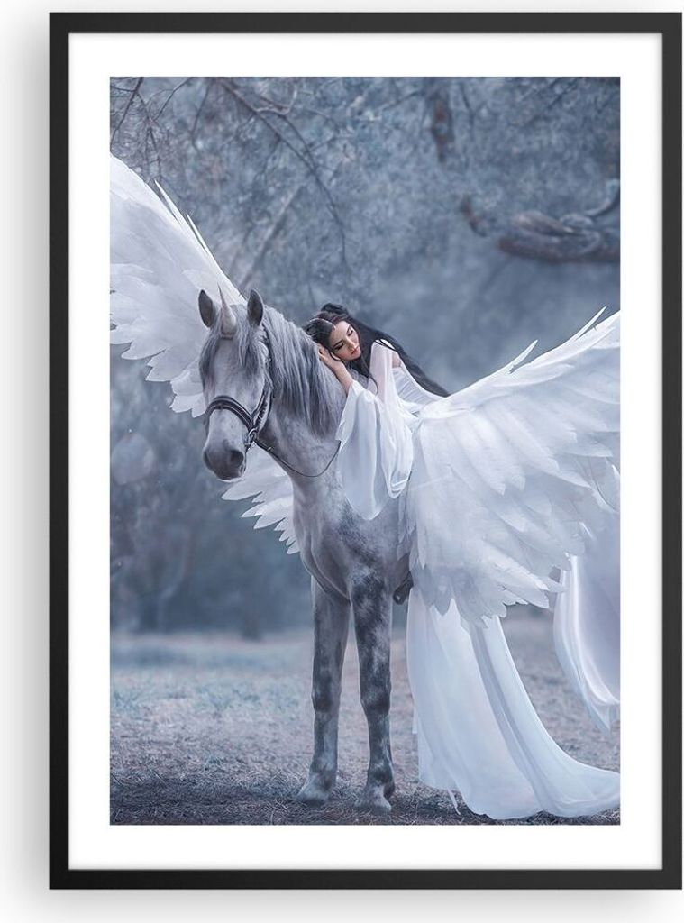 Gerahmtes Poster - Schwarzer Rahmen - Frau Pferd Natur - 50x70 cm - Wand Bild - Wanddeko - Wandbilder - Kunstposter - Wandposter - Bilderrahmen - B...