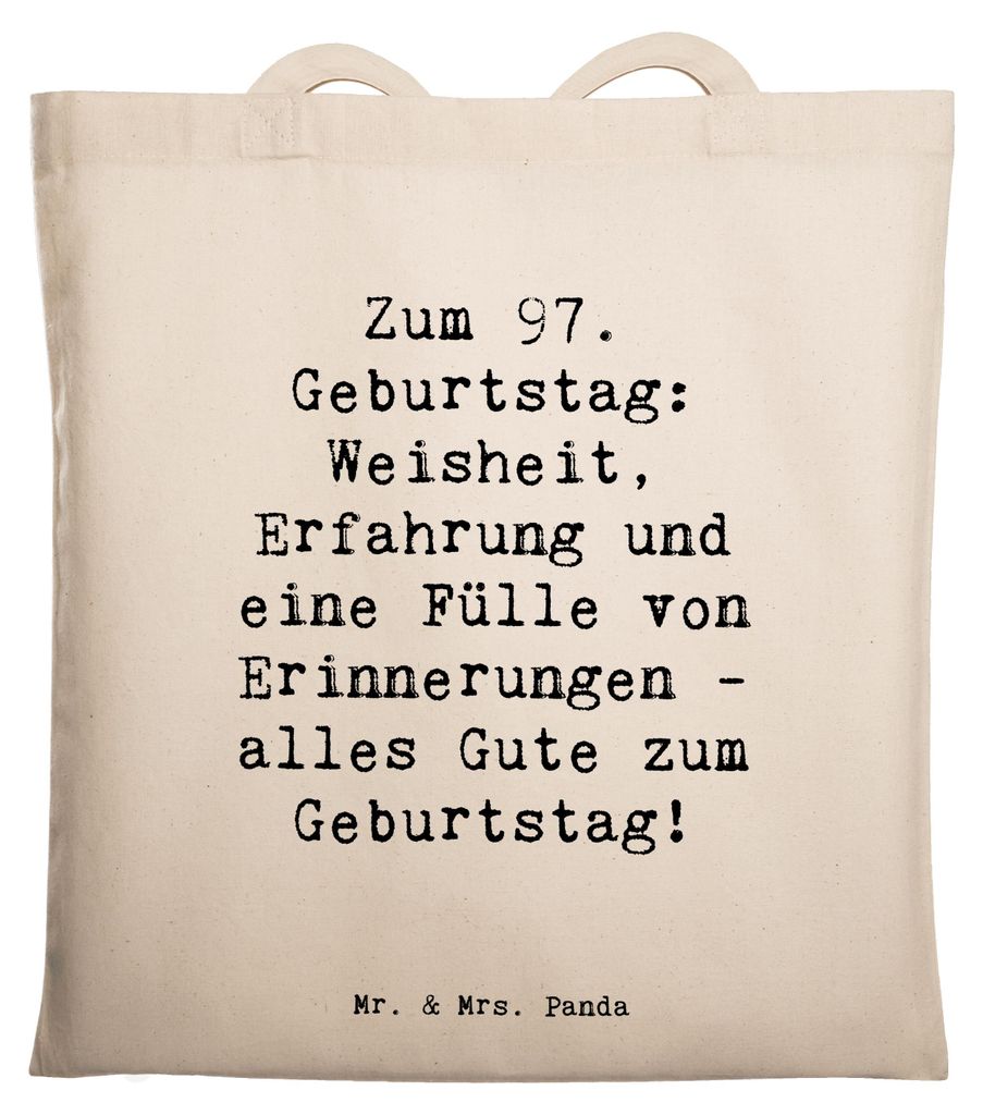 Mr. & Mrs. Panda Beutel Spruch 97. Geburtstag - Transparent - Geschenk, Erfahrung, besondere Geschenke, Laptoptasche, Dankbarkeit, Happy Birthday, ...